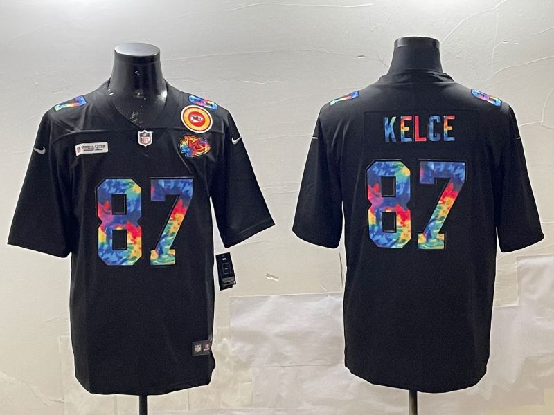 Men Kansas City Chiefs #87 Kelce Black Rainbow 2025 Nike Limited NFL Jersey style 4